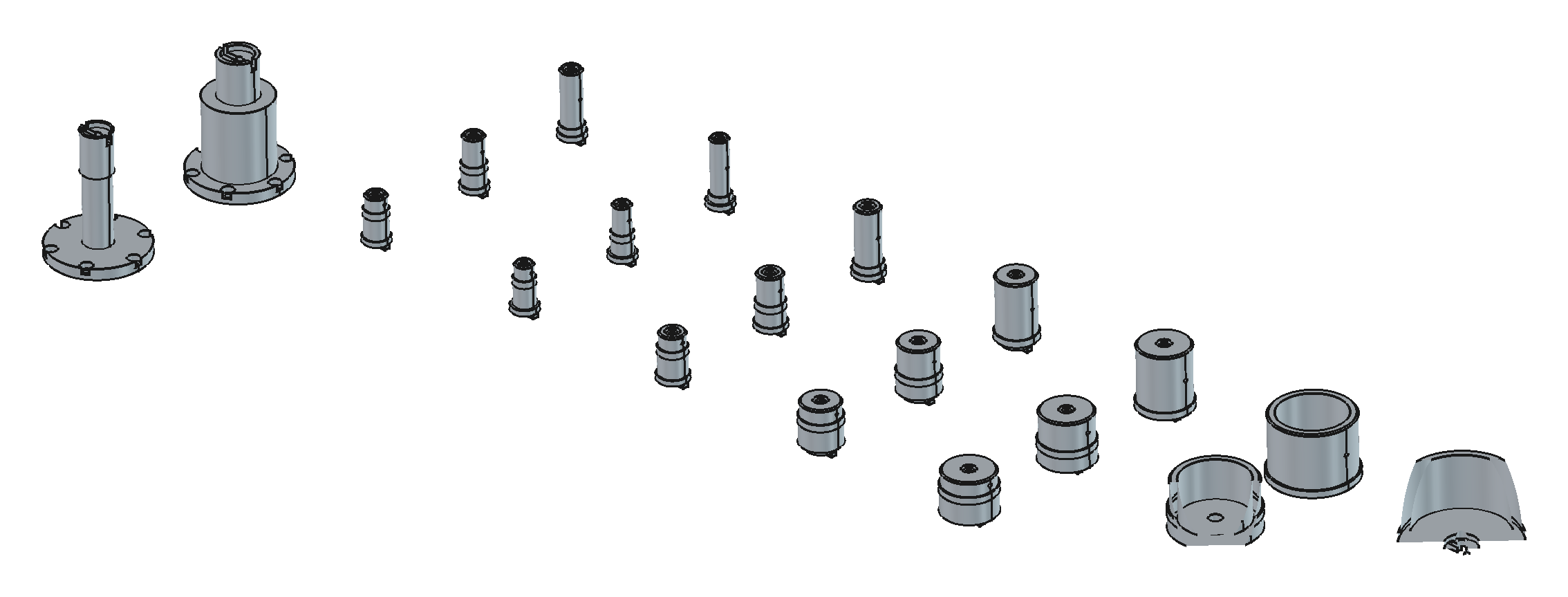 Arbor + riser family generated for every stator SKU and stack length in one run