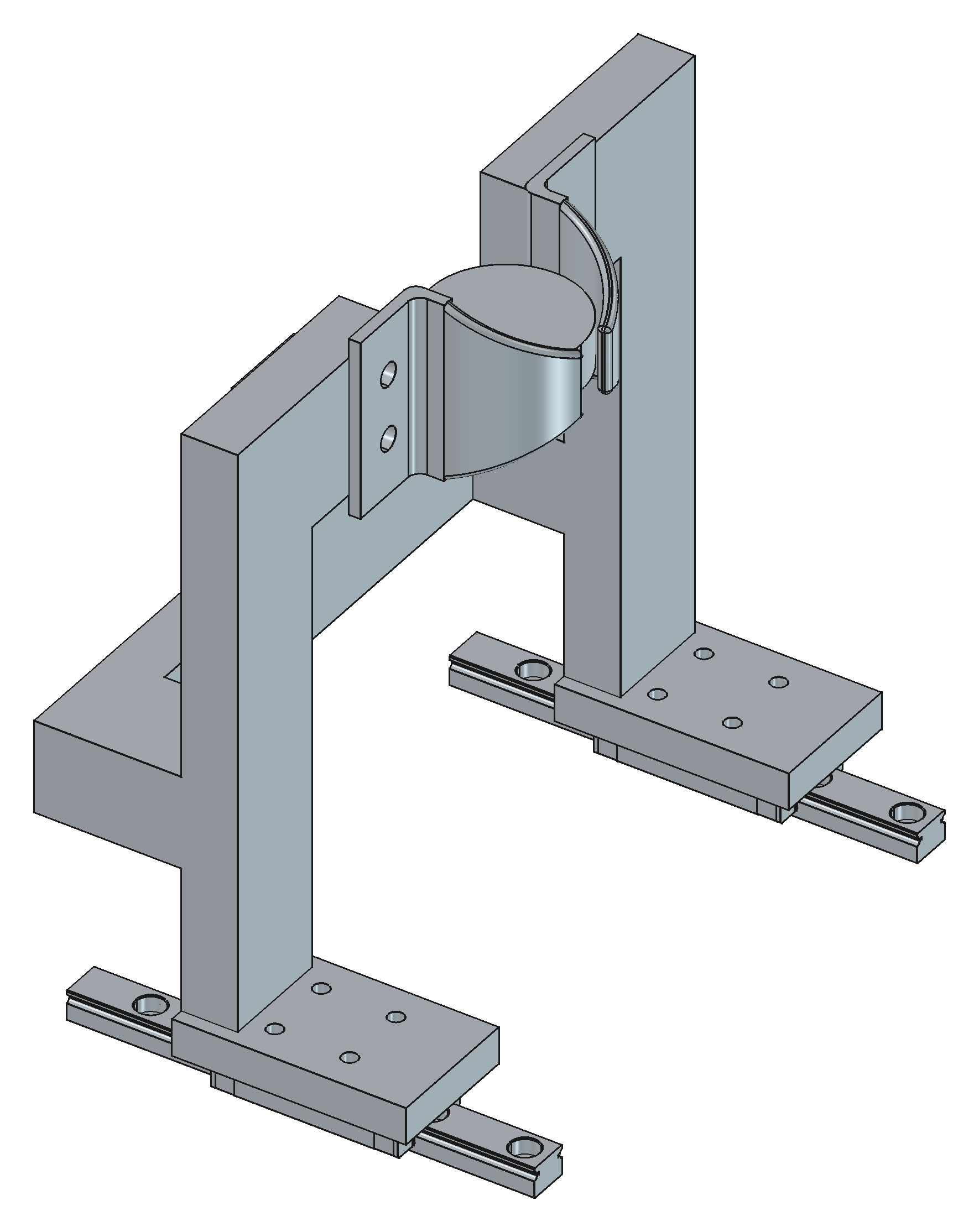 Side wire-guide station: sprung carriage on MGN9H rails, guide wing wrapped around an S32 stator