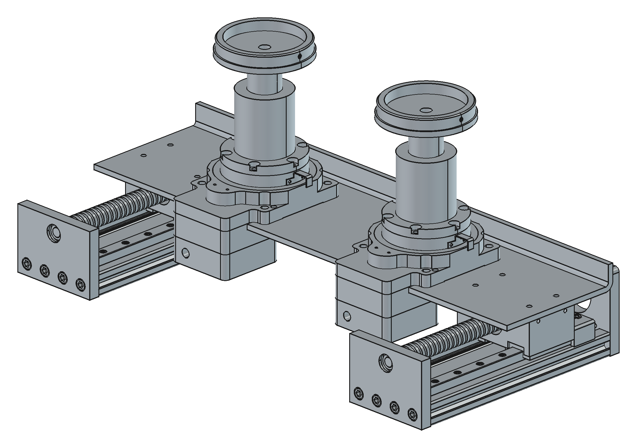Spindle side: HRP85s on the spindle plate on two SXG5080 linear axes, riser + arbor stack